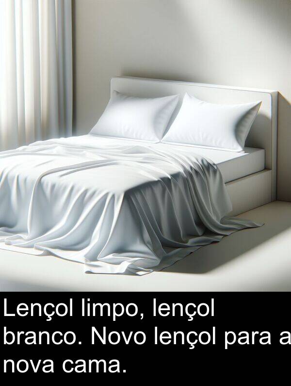 cama: Lençol limpo, lençol branco. Novo lençol para a nova cama.