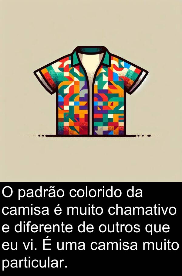 padrão: O padrão colorido da camisa é muito chamativo e diferente de outros que eu vi. É uma camisa muito particular.