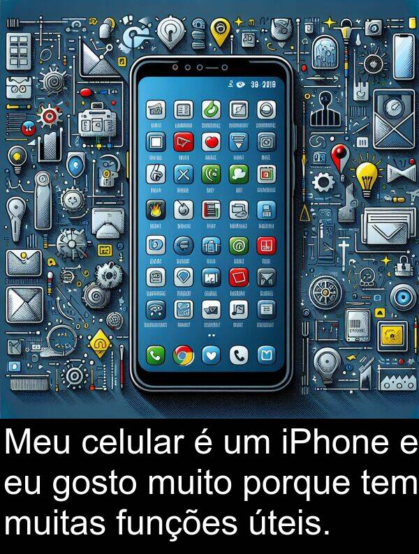 porque: Meu celular é um iPhone e eu gosto muito porque tem muitas funções úteis.