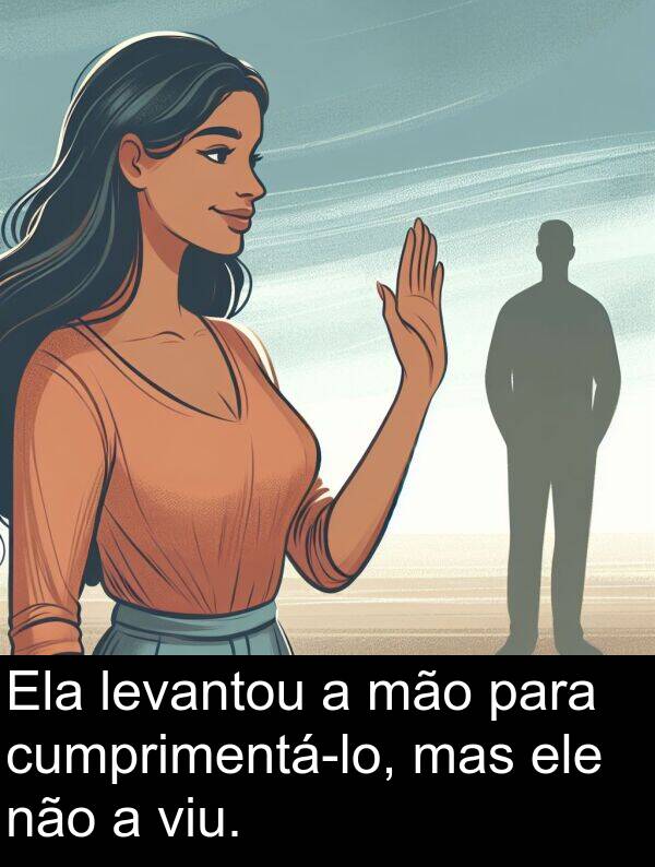 mão: Ela levantou a mão para cumprimentá-lo, mas ele não a viu.