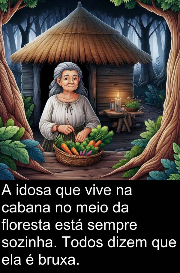 cabana: A idosa que vive na cabana no meio da floresta está sempre sozinha. Todos dizem que ela é bruxa.