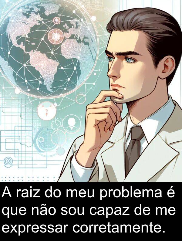 capaz: A raiz do meu problema é que não sou capaz de me expressar corretamente.