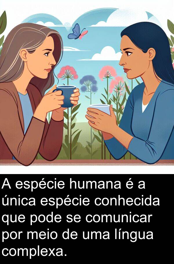 única: A espécie humana é a única espécie conhecida que pode se comunicar por meio de uma língua complexa.