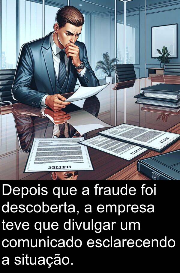 comunicado: Depois que a fraude foi descoberta, a empresa teve que divulgar um comunicado esclarecendo a situação.