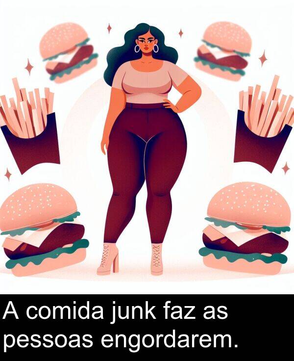 junk: A comida junk faz as pessoas engordarem.