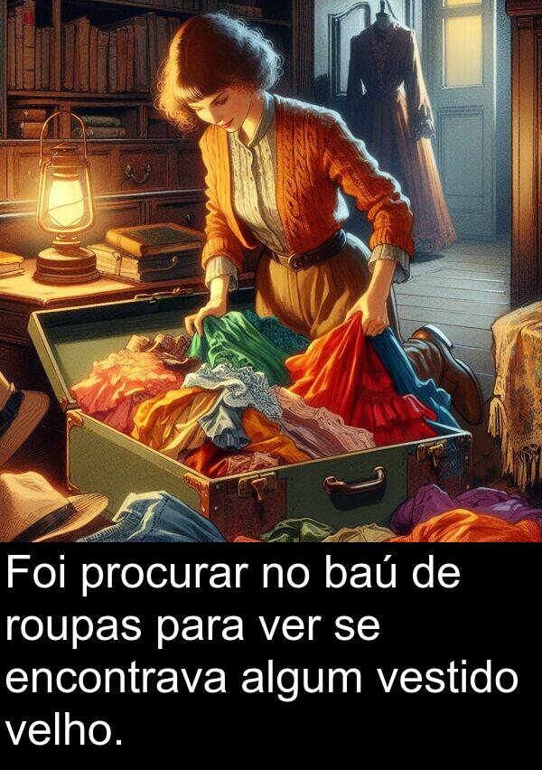 ver: Foi procurar no baú de roupas para ver se encontrava algum vestido velho.