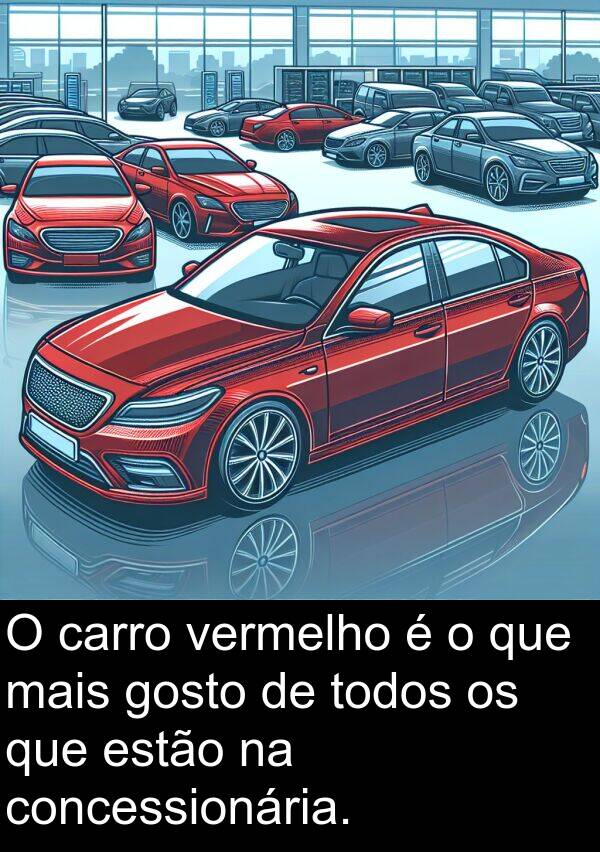 concessionária: O carro vermelho é o que mais gosto de todos os que estão na concessionária.