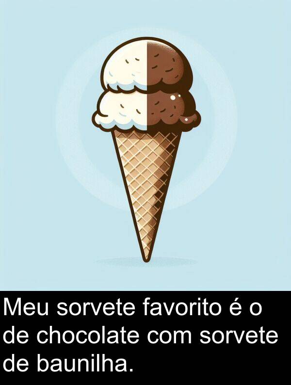 favorito: Meu sorvete favorito é o de chocolate com sorvete de baunilha.