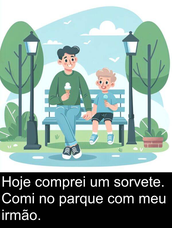 comprei: Hoje comprei um sorvete. Comi no parque com meu irmão.