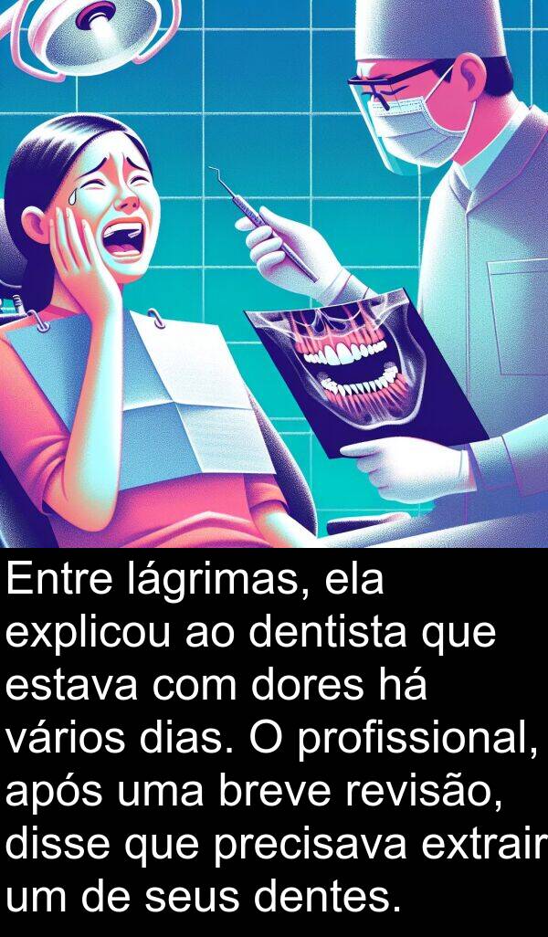 vários: Entre lágrimas, ela explicou ao dentista que estava com dores há vários dias. O profissional, após uma breve revisão, disse que precisava extrair um de seus dentes.