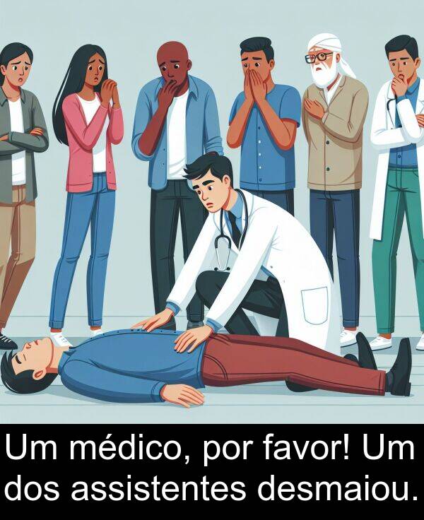 por: Um médico, por favor! Um dos assistentes desmaiou.