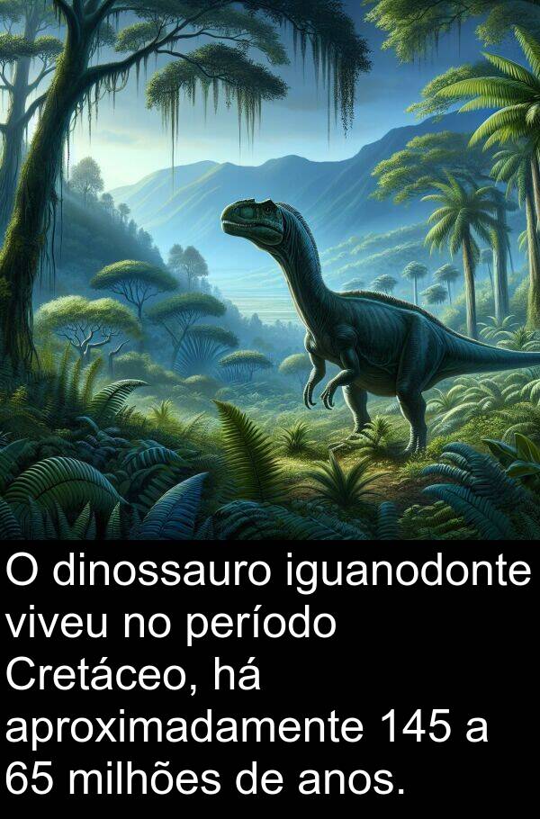 viveu: O dinossauro iguanodonte viveu no período Cretáceo, há aproximadamente 145 a 65 milhões de anos.