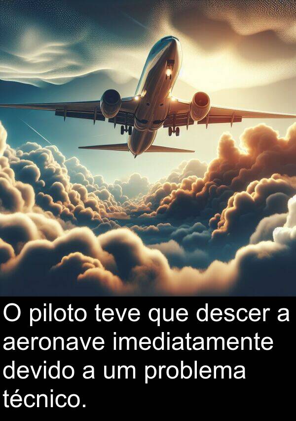 aeronave: O piloto teve que descer a aeronave imediatamente devido a um problema técnico.