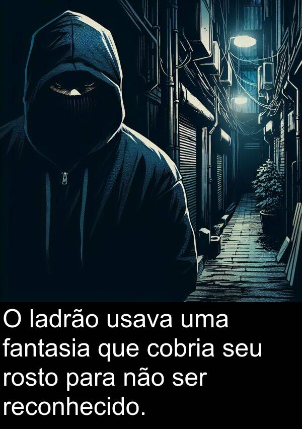fantasia: O ladrão usava uma fantasia que cobria seu rosto para não ser reconhecido.