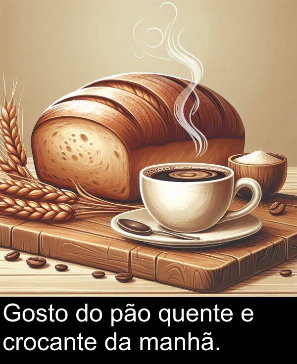 pão: Gosto do pão quente e crocante da manhã.