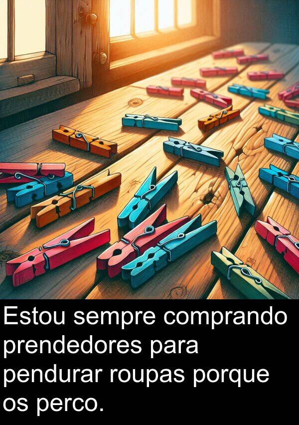 porque: Estou sempre comprando prendedores para pendurar roupas porque os perco.