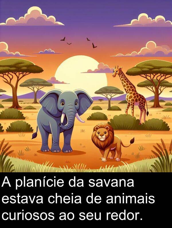 animais: A planície da savana estava cheia de animais curiosos ao seu redor.