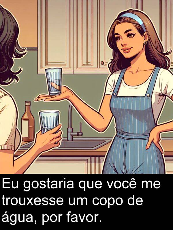 favor: Eu gostaria que você me trouxesse um copo de água, por favor.