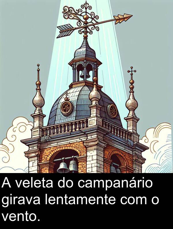vento: A veleta do campanário girava lentamente com o vento.
