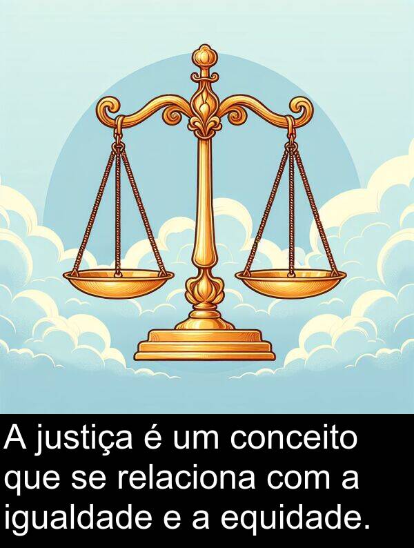 relaciona: A justiça é um conceito que se relaciona com a igualdade e a equidade.