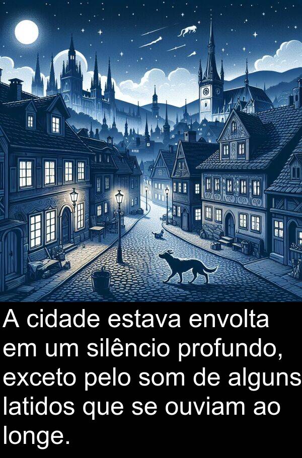 alguns: A cidade estava envolta em um silêncio profundo, exceto pelo som de alguns latidos que se ouviam ao longe.