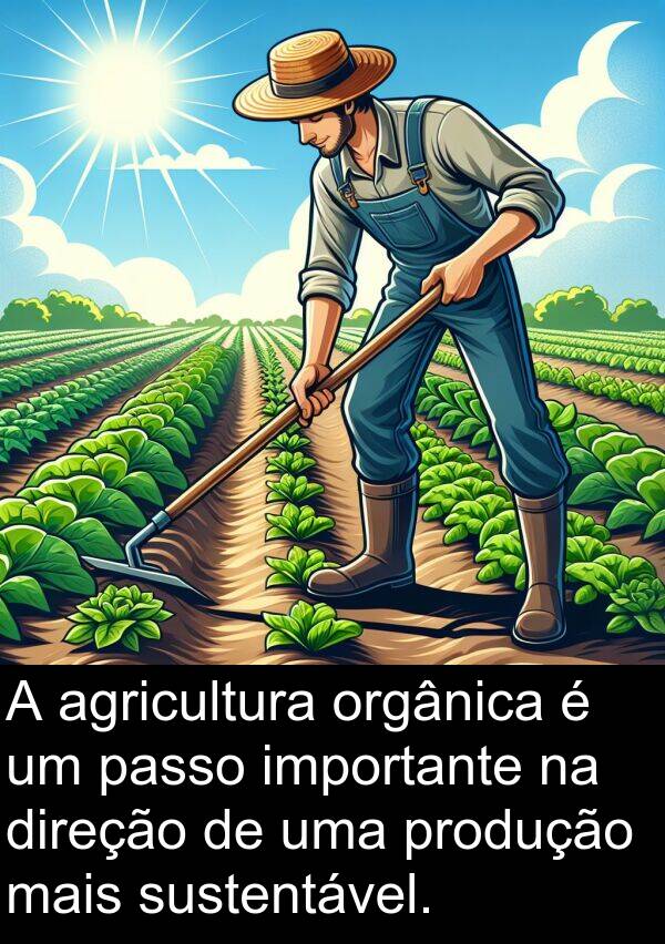 direção: A agricultura orgânica é um passo importante na direção de uma produção mais sustentável.