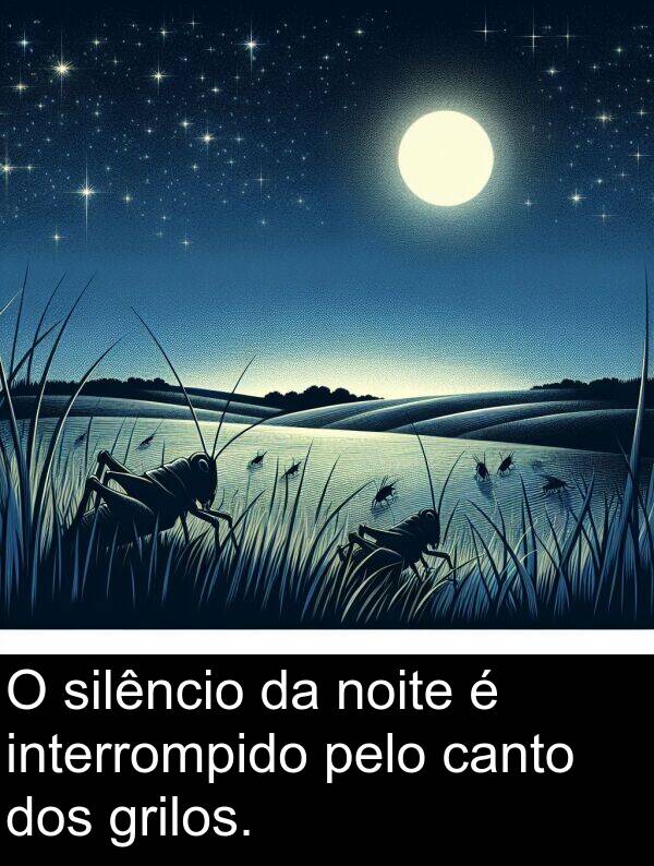 pelo: O silêncio da noite é interrompido pelo canto dos grilos.