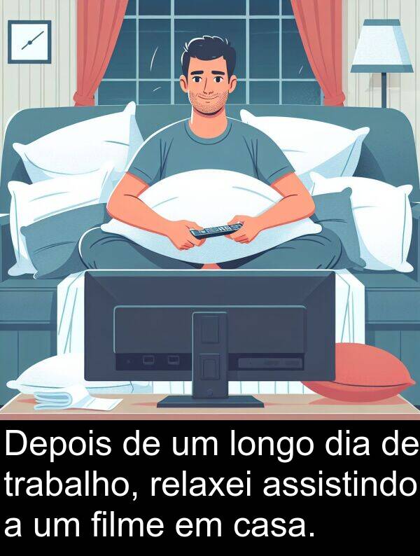 relaxei: Depois de um longo dia de trabalho, relaxei assistindo a um filme em casa.
