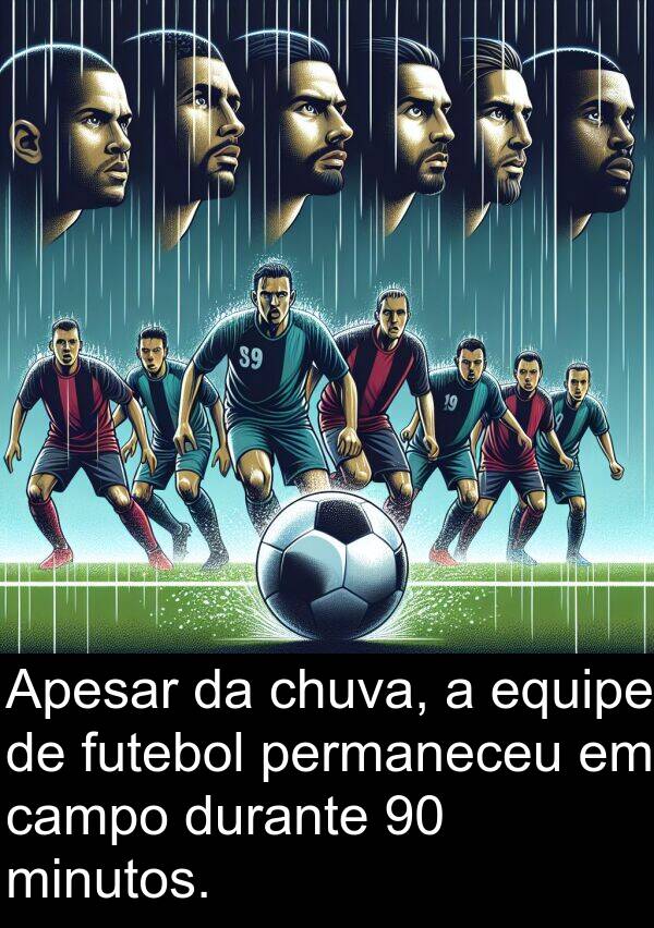 permaneceu: Apesar da chuva, a equipe de futebol permaneceu em campo durante 90 minutos.