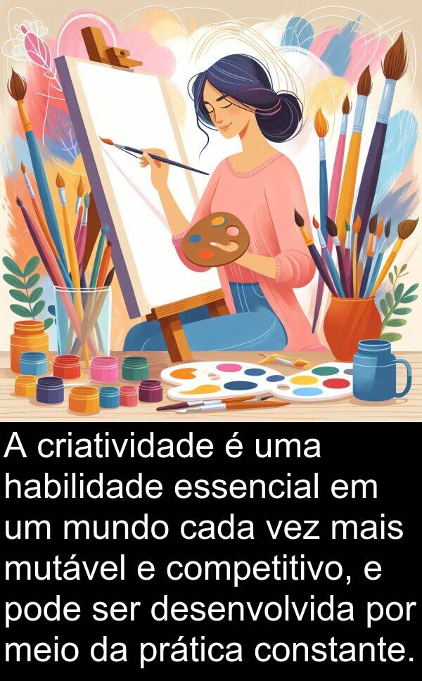 prática: A criatividade é uma habilidade essencial em um mundo cada vez mais mutável e competitivo, e pode ser desenvolvida por meio da prática constante.