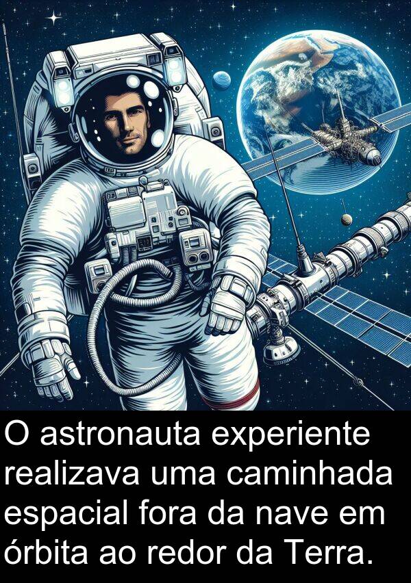 nave: O astronauta experiente realizava uma caminhada espacial fora da nave em órbita ao redor da Terra.