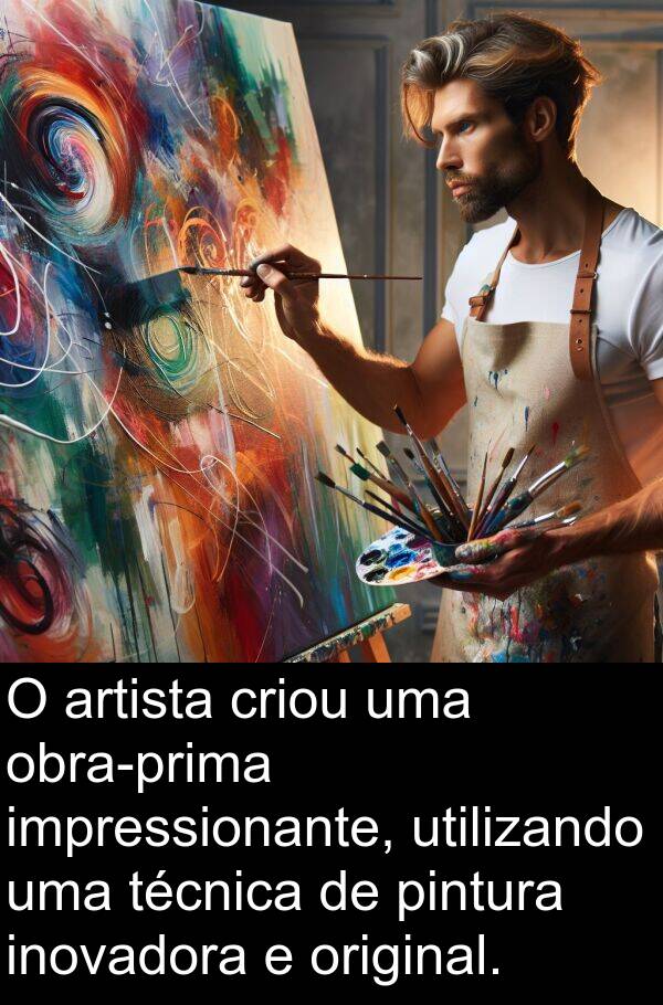 técnica: O artista criou uma obra-prima impressionante, utilizando uma técnica de pintura inovadora e original.