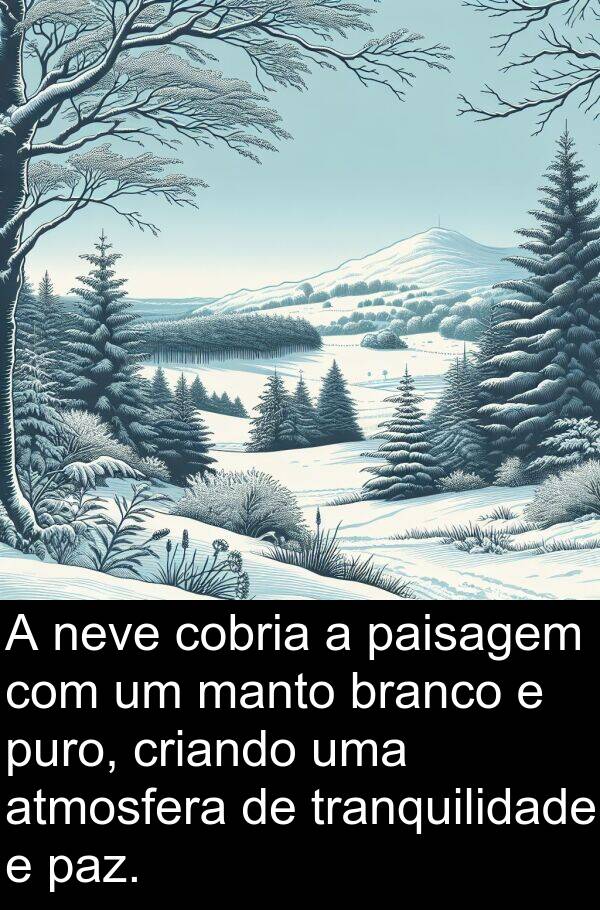 manto: A neve cobria a paisagem com um manto branco e puro, criando uma atmosfera de tranquilidade e paz.
