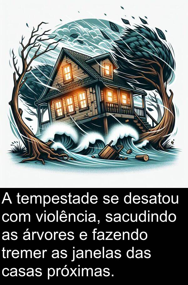 janelas: A tempestade se desatou com violência, sacudindo as árvores e fazendo tremer as janelas das casas próximas.