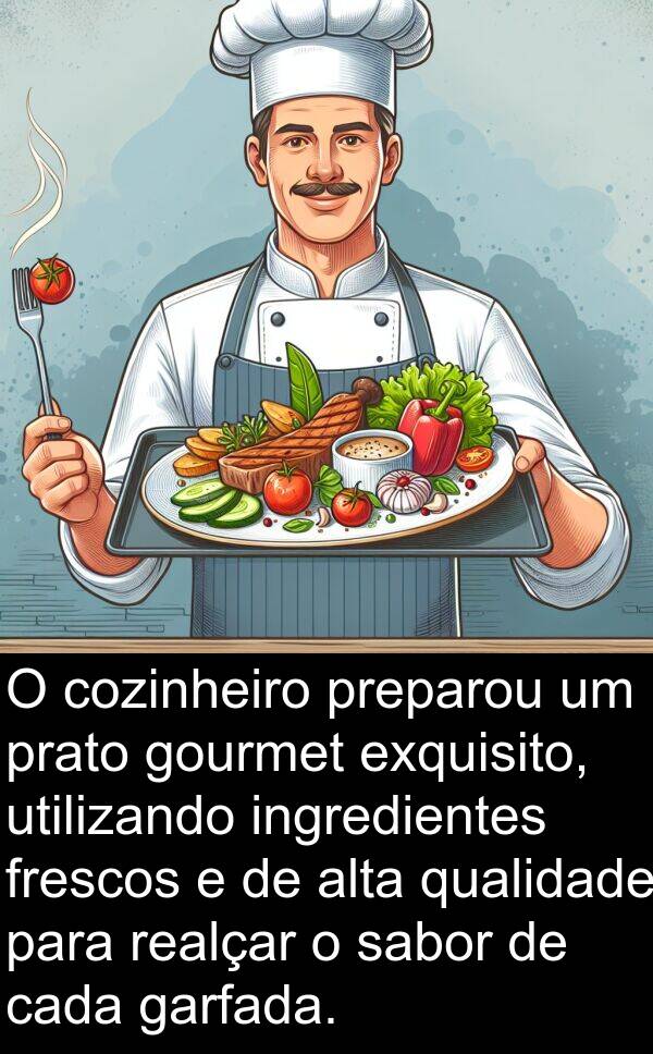 sabor: O cozinheiro preparou um prato gourmet exquisito, utilizando ingredientes frescos e de alta qualidade para realçar o sabor de cada garfada.