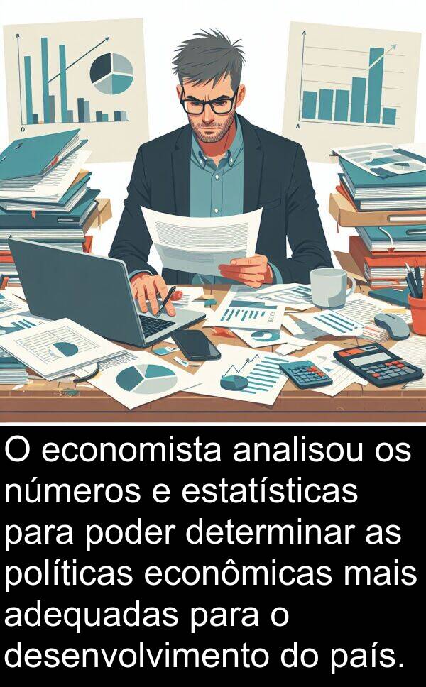 adequadas: O economista analisou os números e estatísticas para poder determinar as políticas econômicas mais adequadas para o desenvolvimento do país.