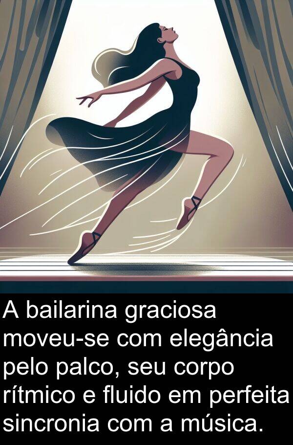 palco: A bailarina graciosa moveu-se com elegância pelo palco, seu corpo rítmico e fluido em perfeita sincronia com a música.