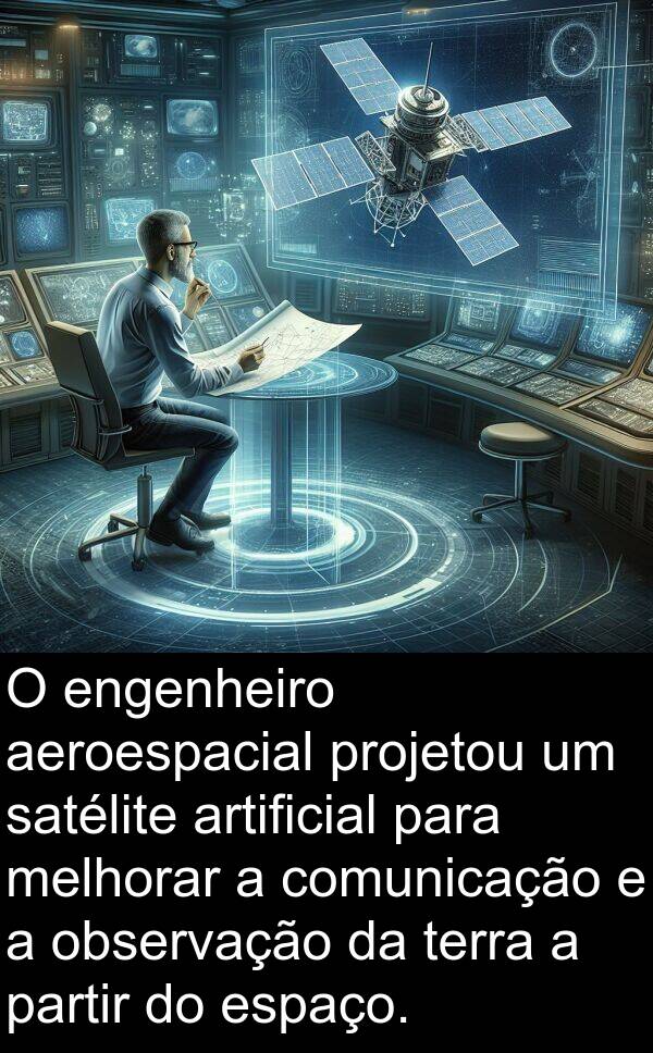 artificial: O engenheiro aeroespacial projetou um satélite artificial para melhorar a comunicação e a observação da terra a partir do espaço.