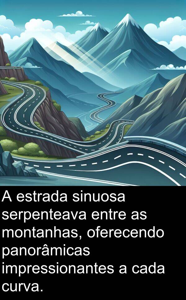 cada: A estrada sinuosa serpenteava entre as montanhas, oferecendo panorâmicas impressionantes a cada curva.