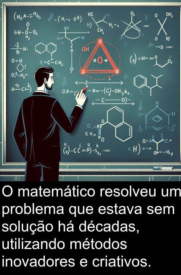 utilizando: O matemático resolveu um problema que estava sem solução há décadas, utilizando métodos inovadores e criativos.