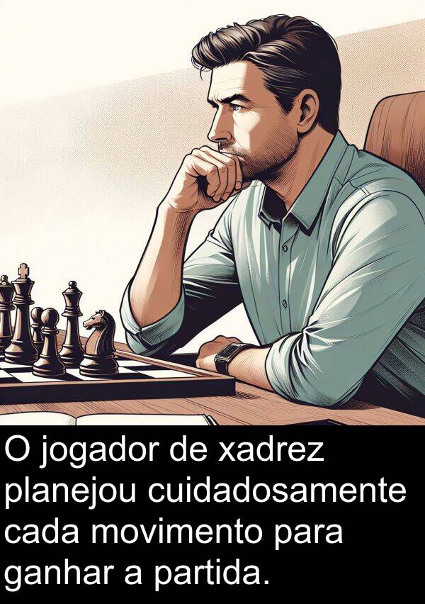 ganhar: O jogador de xadrez planejou cuidadosamente cada movimento para ganhar a partida.