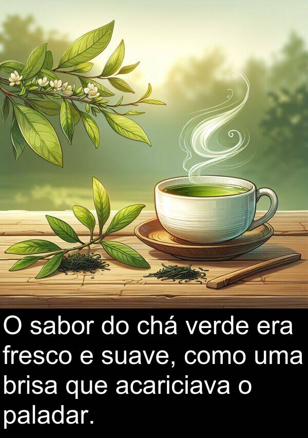 acariciava: O sabor do chá verde era fresco e suave, como uma brisa que acariciava o paladar.
