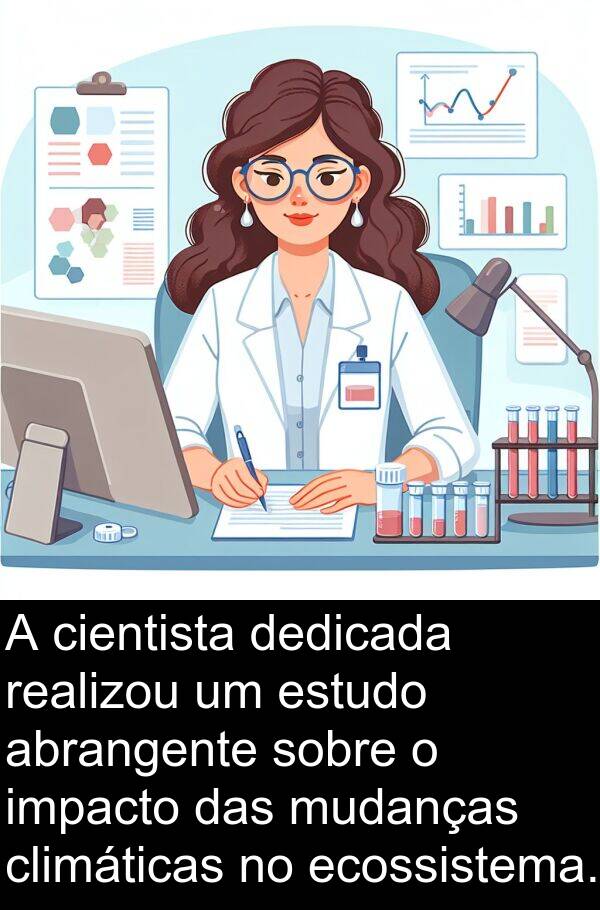 abrangente: A cientista dedicada realizou um estudo abrangente sobre o impacto das mudanças climáticas no ecossistema.