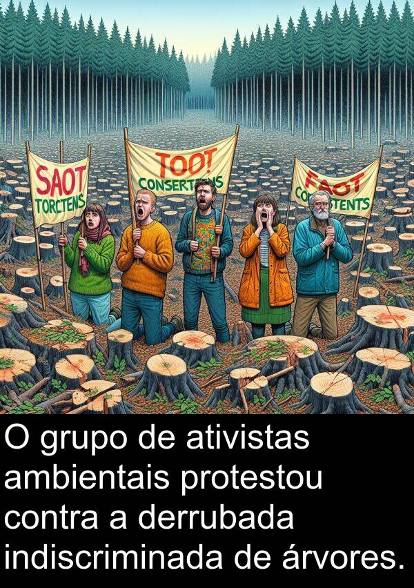 árvores: O grupo de ativistas ambientais protestou contra a derrubada indiscriminada de árvores.