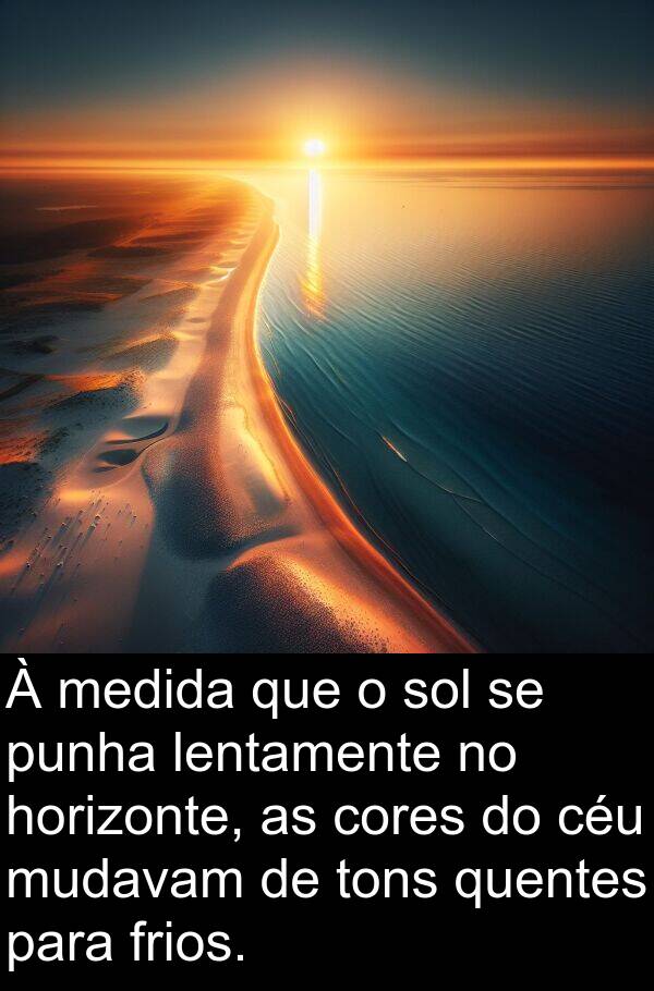 punha: À medida que o sol se punha lentamente no horizonte, as cores do céu mudavam de tons quentes para frios.
