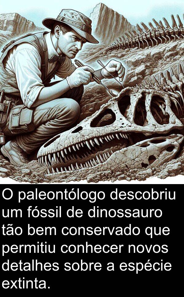 paleontólogo: O paleontólogo descobriu um fóssil de dinossauro tão bem conservado que permitiu conhecer novos detalhes sobre a espécie extinta.