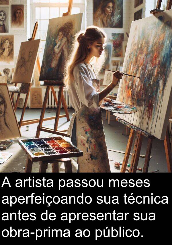 técnica: A artista passou meses aperfeiçoando sua técnica antes de apresentar sua obra-prima ao público.