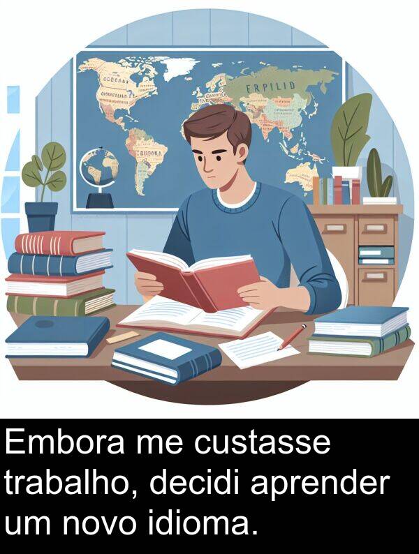 decidi: Embora me custasse trabalho, decidi aprender um novo idioma.
