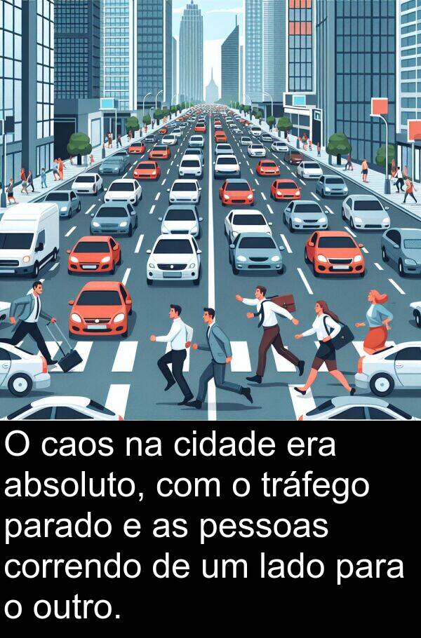 parado: O caos na cidade era absoluto, com o tráfego parado e as pessoas correndo de um lado para o outro.