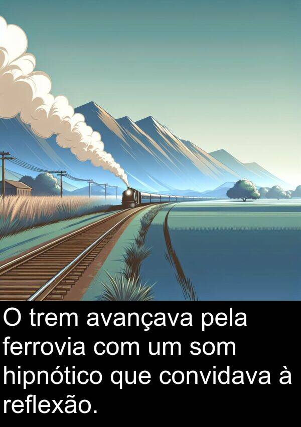ferrovia: O trem avançava pela ferrovia com um som hipnótico que convidava à reflexão.